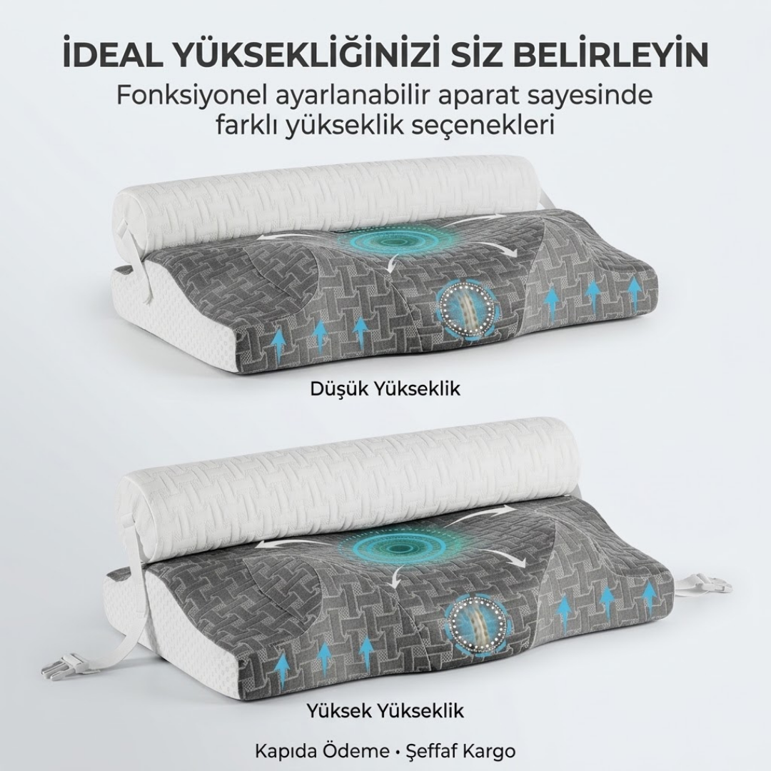 Premium Ayarlanabilir Yükseklikli Ortopedik Visco Yastık | Fonksiyonel Uyku & Boyun Destek Yastığı