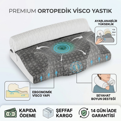 Premium Ayarlanabilir Yükseklikli Ortopedik Visco Yastık | Fonksiyonel Uyku & Boyun Destek Yastığı